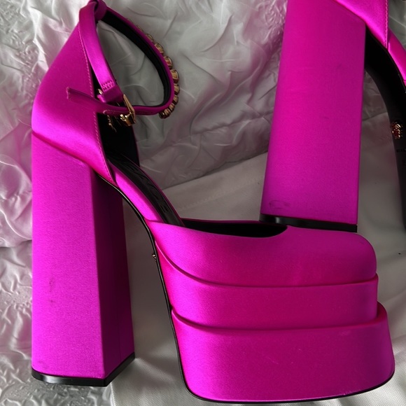 Versace | Shoes | Versace Hot Pink Satin Platform Heels | Poshmark